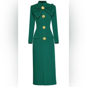 Glory Connection Elegant Green Venessa Midi Dress with Gold Buttons